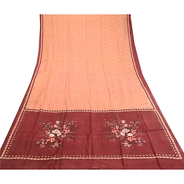 Sanskriti Vintage Sarees Brown 100% Pure Silk Printed Sari 5Yd Soft Craft Fabric, PR-60887
