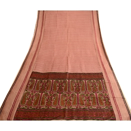 Sanskriti Vintage Sarees Light Pink Pure Silk Printed Sari Floral Craft Fabric, PR-63735
