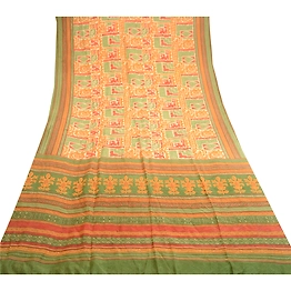 Sanskriti Vintage Multicolor Indian Sarees 100% Pure Silk Printed Sari Fabric, PR-58860
