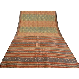 Sanskriti Vintage Multi-Color Printed Sarees Pure Silk Sari Floral Craft Fabric, PR-58678