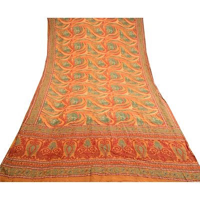 Sanskriti Vintage Multi Indian Sarees 100% Pure Silk Printed Sari Craft Fabric, PR-58950