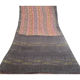 Sanskriti Vintage Sarees Mauve 100% Pure Silk Printed Woven Sari Craft Fabric, PR-62392
