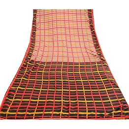 Sanskriti Vintage Sarees From India Red 100% Pure Silk Printed Sari Craft Fabric, PR-61851