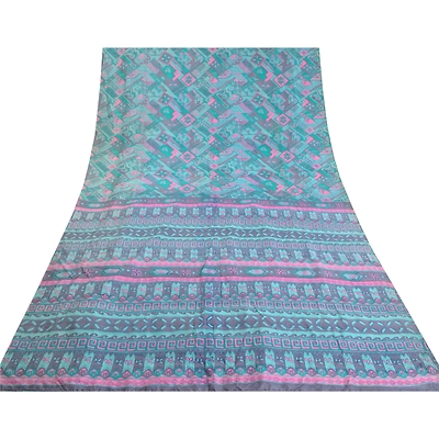 Sanskriti Vintage Multi-Color Printed Sarees Pure Silk Sari 5Yd Craft Fabric, PR-58716