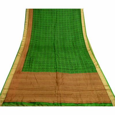sanskriti vintage green sarees 100% pure silk printed sari soft sewing fabric, pr-56740