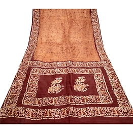 Sanskriti Vintage Indian Sarees Pure Silk Batik Printed Sari Soft Craft Fabric, PR-56778