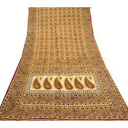 Sanskriti Vintage Brown 100% Pure Silk Print Sarees Sari Floral 5Yd Craft Fabric, PR-59285