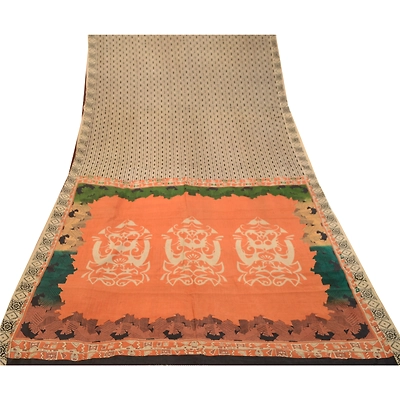Sanskriti Vintage Black Indian Sarees Pure Silk Printed Soft Sari Craft Fabric, PR-59249