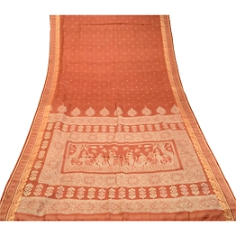 Sanskriti Vintage Brown Human Printed Sarees Pure Silk Soft Sari Craft Fabric, PR-59253