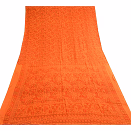 sanskriti vintage rusty orange pure silk sarees printed woven sari sewing fabric, pr-57350