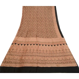 Sanskriti Vintage Sarees Indian Black Printed Pure Silk Sari Soft Craft Fabric, PR-64437