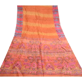 Sanskriti Vintage Multi Printed Sarees 100% Pure Silk Sari Decor Craft Fabric, PR-59817