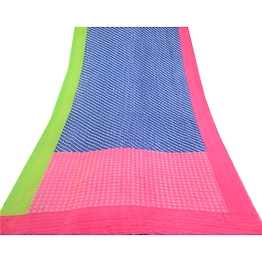 Sanskriti Vintage Sarees Indian Blue 100% Pure Silk Printed Sari Craft Fabric, PR-64557