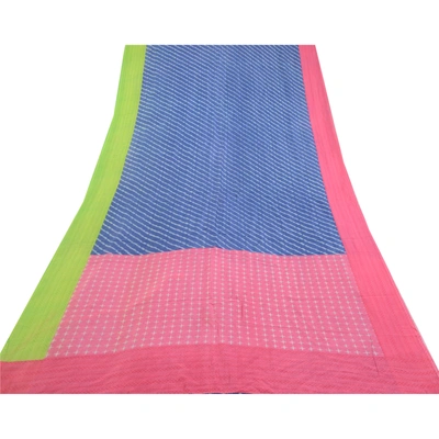 Sanskriti Vintage Sarees Indian Blue 100% Pure Silk Printed Sari Craft Fabric, PR-64557