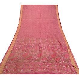 Sanskriti Vintage Sarees Blush-Pink Pure Silk Printed Sari Soft 5Yd Craft Fabric, PR-64620