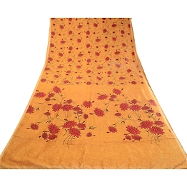 Sanskriti Vintage Sarees Salted Caramel Pure Silk Printed Sari Soft Craft Fabric, PR-63154