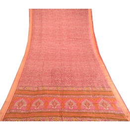 Sanskriti Vintage Sarees Pink Indian Pure Silk Printed Sari Soft Craft Fabric, PR-62963