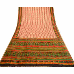 sanskriti vintage sarees pale cream indian pure silk printed sari craft fabric, pr-62966