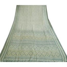 Sanskriti Vintage Sarees From Indian Gray Printed Pure Silk Sari Craft Fabric, PR-64681
