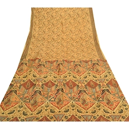 Sanskriti Vintage Brown Sarees 100% Pure Silk Printed Saree Decor Craft Fabric, PR-55037