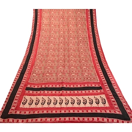 Sanskriti Vintage Sarees Red 100% Pure Silk Printed Woven Sari Soft Craft Fabric, PR-63379