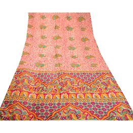 Sanskriti Vintage Hot Pink Sarees Indian Pure Silk Printed Sari 5Yd Craft Fabric, PR-58290