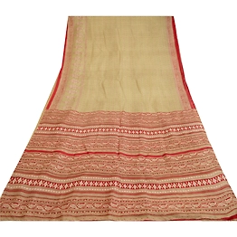Sanskriti Vintage Green/Dark Red Sarees 100% Pure Silk Printed Sari Craft Fabric, PR-64768