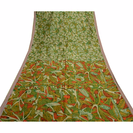 sanskriti vintage green sarees 100% pure silk printed sari soft 5yd craft fabric, pr-54205