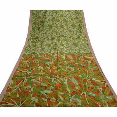 sanskriti vintage green sarees 100% pure silk printed sari soft 5yd craft fabric, pr-54205