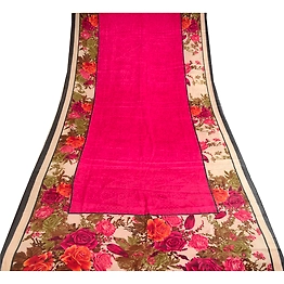 Sanskriti Vintage Sarees Digital Printed Hot-Pink Art Silk Sari 5Yd Craft Fabric, PR-62656