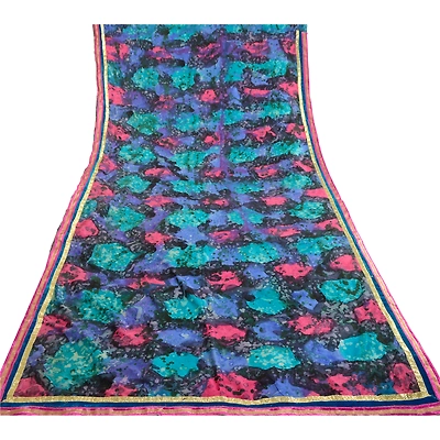 Sanskriti Vintage Sarees Multi Artificial Silk Printed Sari Soft Craft Fabric, PR-62960