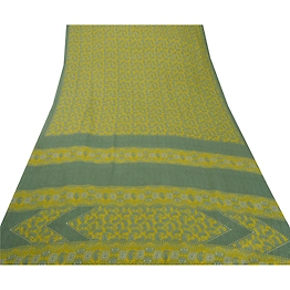 Sanskriti Vintage Yellow Sarees Art Silk Printed Indian Sari Craft 5 Yard Fabric, PR-44565