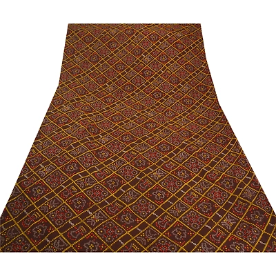 Sanskriti Vintage Brown Sarees Art Silk Floral Printed Craft Fabric 5 Yard Sari, PR-44526