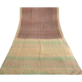 Sanskriti Vintage Sarees Black Printed 100% Pure Silk Sari Floral Craft Fabric, PR-63470