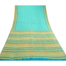 Sanskriti Vintage Sarees Leheria Printed Blue Pure Silk Sari Soft Craft Fabric, PR-60933