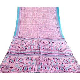 Sanskriti Vintage Sarees Purple 100% Pure Silk Warli Printed Sari Craft Fabric, PR-63540