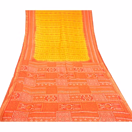 sanskriti vintage canary yellow sarees pure silk printed sari 5yd craft fabric, pr-58203