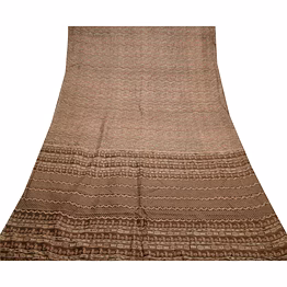 sanskriti vintage indian brown sarees pure silk printed sari 5yd sewing fabric, pr-56343