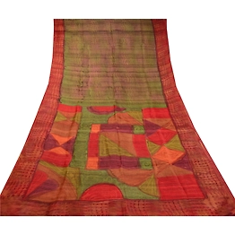 Sanskriti Vintage Green Indian Sarees Pure Silk Printed Sari Decor Craft Fabric, PR-58334