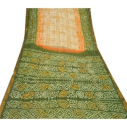 Sanskriti Vintage Gray Sarees 100% Pure Silk Bandhani Printed Sari Craft Fabric, PR-55290
