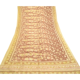 Sanskriti Vintage Sarees Brown 100% Pure Silk Printed Sari 5Yd Soft Craft Fabric, PR-61560
