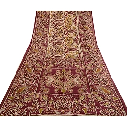 Sanskriti Vintage Sarees Purple From India Printed Pure Silk Sari Craft Fabric, PR-63721