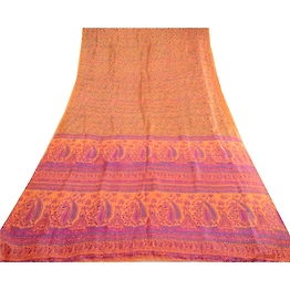 Sanskriti Vintage Sarees Yellow From India Printed Pure Silk Sari Craft Fabric, PR-63722