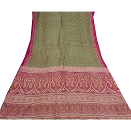 Sanskriti Vintage Green Indian Sarees 100% Pure Silk Printed Sari Craft Fabric, PR-55700