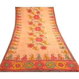 Sanskriti Vintage Light Brown Sarees 100% Pure Silk Printed Sari Craft Fabric, PR-59176