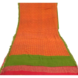 Sanskriti Vintage Red Sarees Pure Silk Printed Zari Woven Sari Soft Craft Fabric, PR-56200