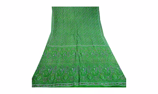 Sanskriti Vintage Green Sarees Printed 100% Pure Silk Sari Floral Craft Fabric, PR-59561