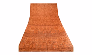 Sanskriti Vintage Peach Indian Sarees Pure Silk Printed Sari Soft Craft Fabric, PR-59554