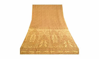 Sanskriti Vintage Brown Indian Printed Sarees Pure Silk Sari Floral Craft Fabric, PR-59544