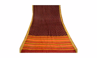 Sanskriti Vintage Black Sarees Pure Silk Printed Woven Sari Soft Craft Fabric, PR-59497